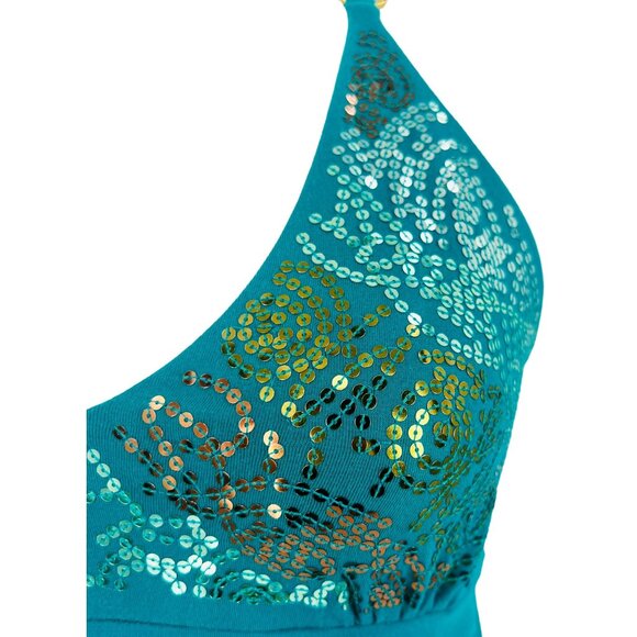 Vtg Victoria's Secret Y2K Halter Sequin Mini Dress • Coquette Club McBling Teal - Picture 5 of 16